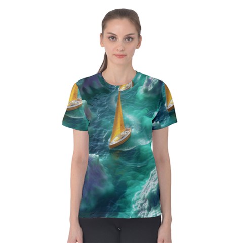 Valley Night Mountains Women s Cotton T-shirt by Cemarart