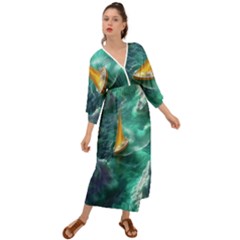 Dolphin Swimming Sea Ocean Grecian Style  Maxi Dress