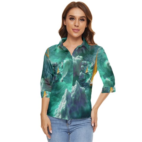 Dolphin Sea Ocean Women s Quarter Sleeve Pocket Shirt by Cemarart