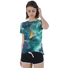 Dolphins Sea Ocean Short Sleeve Open Back T-shirt by Cemarart