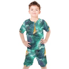 Moon Moonlit Forest Fantasy Midnight Kids  T-shirt And Shorts Set by Cemarart