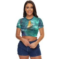 Dolphins Sea Ocean Water Side Button Cropped T-shirt by Cemarart