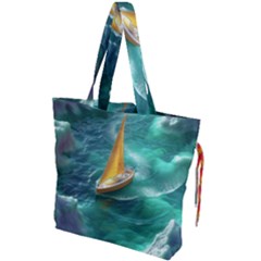 Silk Waves Abstract Drawstring Tote Bag by Cemarart