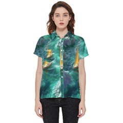 Silk Waves Abstract Short Sleeve Pocket Shirt by Cemarart