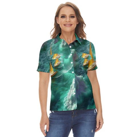 Countryside Landscape Nature Women s Short Sleeve Double Pocket Shirt by Cemarart