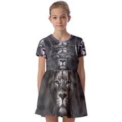 Lion King Of The Jungle Nature Kids  Short Sleeve Pinafore Style Dress by Cemarart