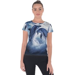 Dolphins Sea Ocean Water Short Sleeve Sports Top 