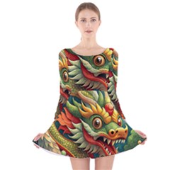 Chinese New Year ¨c Year Of The Dragon Long Sleeve Velvet Skater Dress