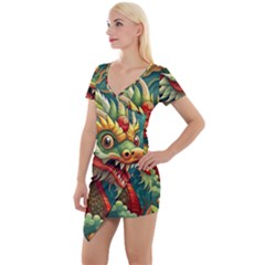 Chinese New Year ¨c Year Of The Dragon Short Sleeve Asymmetric Mini Dress by Valentinaart