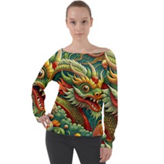 Chinese New Year ¨c Year Of The Dragon Off Shoulder Long Sleeve Velour Top