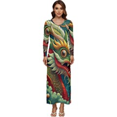 Chinese New Year ¨c Year Of The Dragon Long Sleeve Longline Maxi Dress