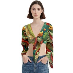 Chinese New Year ¨c Year Of The Dragon Trumpet Sleeve Cropped Top