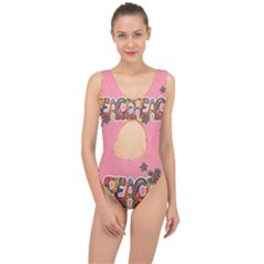 Flower Power Hippie Boho Love Peace Text Pink Pop Art Spirit Center Cut Out Swimsuit