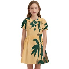 Arch Stairs Sun Branches Leaves Boho Bohemian Botanical Minimalist Nature Kids  Bow Tie Puff Sleeve Dress by Grandong