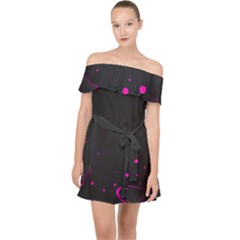 Butterflies, Abstract Design, Pink Black Off Shoulder Chiffon Dress by nateshop