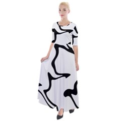 Black And White Swirl Background Half Sleeves Maxi Dress