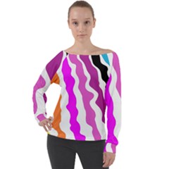 Warp Liquid Multicolor Kids Off Shoulder Long Sleeve Velour Top