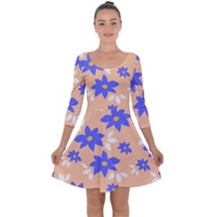 Flowers Pattern Floral Print Quarter Sleeve Skater Dress by Cemarart