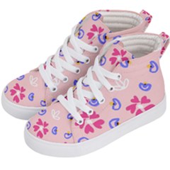 Flower Heart Print Pattern Pink Kids  Hi-top Skate Sneakers