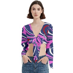 Texture Multicolour Grunge Trumpet Sleeve Cropped Top