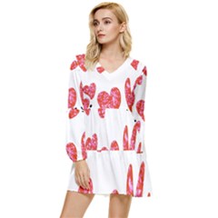 Elements Scribbles Brush Doodles Tiered Long Sleeve Mini Dress by Cemarart