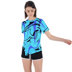 Mint Background Swirl Blue Black Asymmetrical Short Sleeve Sports T-shirt by Cemarart