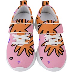 Doodle Flower Sparkles Orange Pink Kids  Velcro Strap Shoes by Cemarart