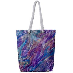 Amethyst Flow Full Print Rope Handle Tote (small) by kaleidomarblingart