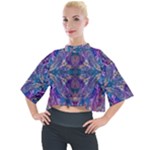 Cobalt arabesque Mock Neck T-Shirt