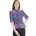 Cobalt arabesque Frill Neck Blouse