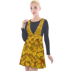 Blooming Flowers Of Lotus Paradise Plunge Pinafore Velour Dress