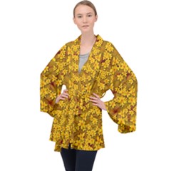 Blooming Flowers Of Lotus Paradise Long Sleeve Velvet Kimono  by pepitasart