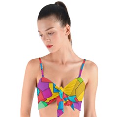 Abstract Cube Colorful  3d Square Pattern Woven Tie Front Bralet