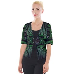 Fractal Green Black 3d Art Floral Pattern Cropped Button Cardigan by Cemarart
