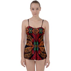 Fractal Floral Flora Ring Colorful Neon Art Babydoll Tankini Set