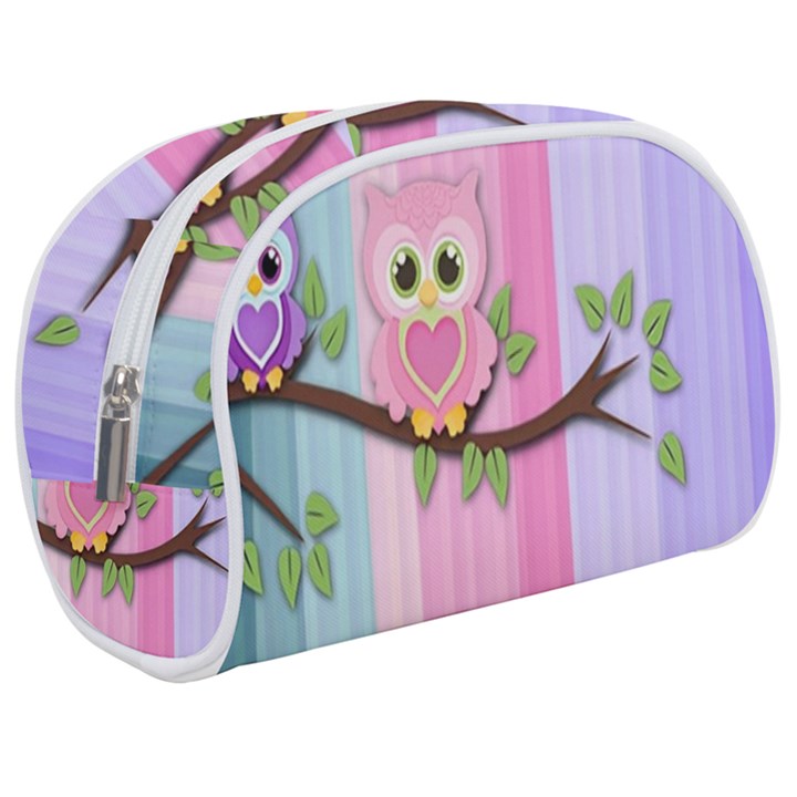 Owls Family Stripe Tree Make Up Case (Medium)