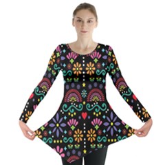 Mexican Folk Art Seamless Pattern Long Sleeve Tunic 