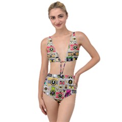 Retro Camera Pattern Graph Tied Up Two Piece Swimsuit