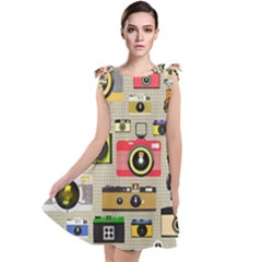 Retro Camera Pattern Graph Tie Up Tunic Dress