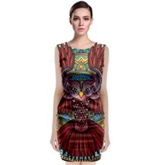 Colorful Owl Art Red Owl Classic Sleeveless Midi Dress