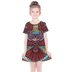 Colorful Owl Art Red Owl Kids  Simple Cotton Dress