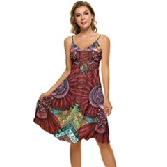 Colorful Owl Art Red Owl Sleeveless Tie Front Chiffon Dress