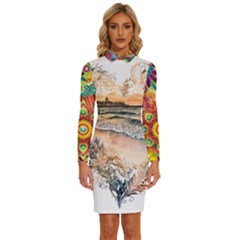 Mandalas-1084082 Ai-generated-7899053 Long Sleeve Shirt Collar Bodycon Dress by lipli