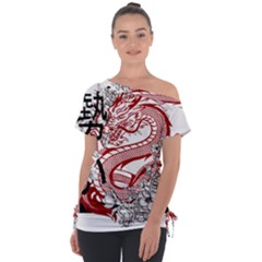 Dragon-6995594 Off Shoulder Tie-up T-shirt