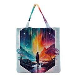 Starry Night Wanderlust: A Whimsical Adventure Grocery Tote Bag by stine1