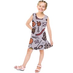 Halloween Doodle Autumn Pumpkin Kids  Tunic Dress