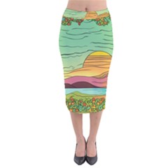 Painting Colors Box Green Velvet Midi Pencil Skirt