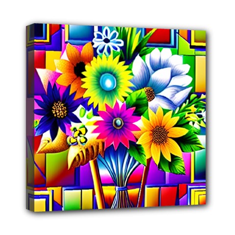 Flower Vase Flower Collage Pop Art Mini Canvas 8  X 8  (stretched) by Bedest