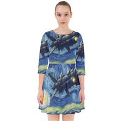 Spaceship Starry Night Van Gogh Painting Smock Dress