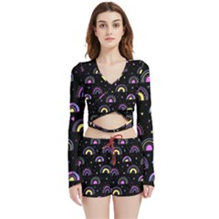 Wallpaper Pattern Rainbow Velvet Wrap Crop Top And Shorts Set